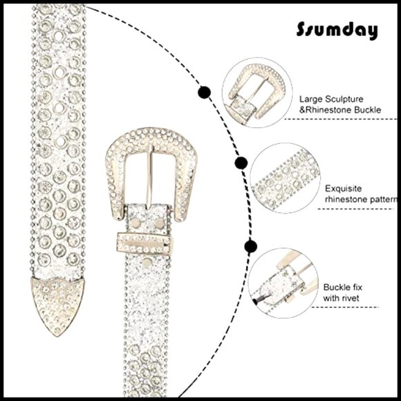 Rhinestone Studded Leather Belt Silver Buckle Y2K Cowboy Chic Unisex Statement main image 4